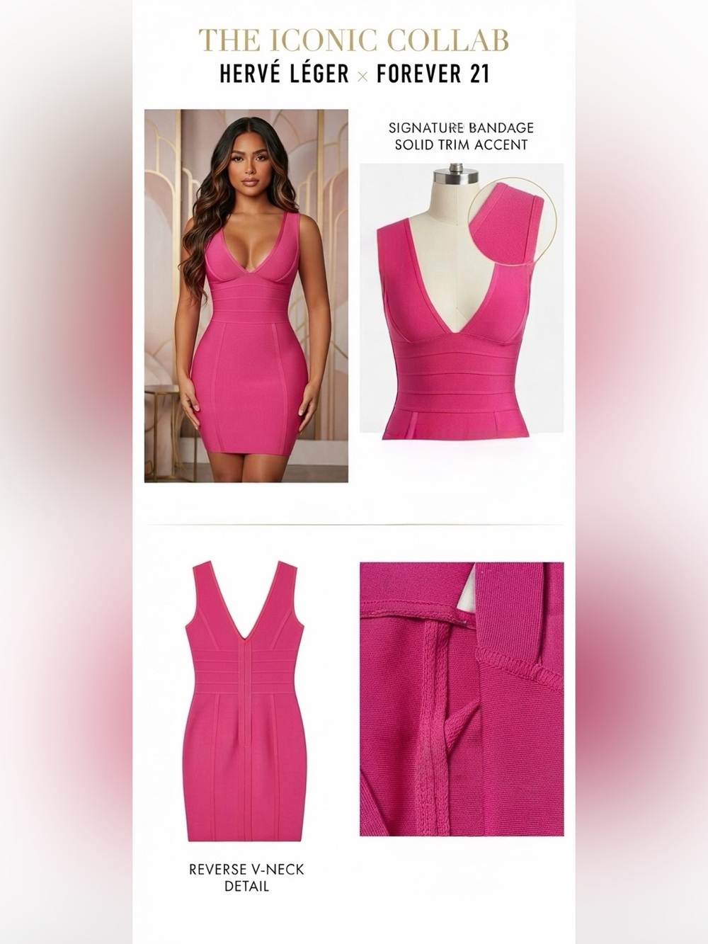 Limited Edition Hervé Léger x Forever 21
Hot Pink Bandage V-Neck Bodycon Dress - Picture 2 of 5